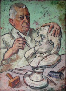 Carl Van Doren with Bust of Benjamin Franklin by Luis Quintanilla